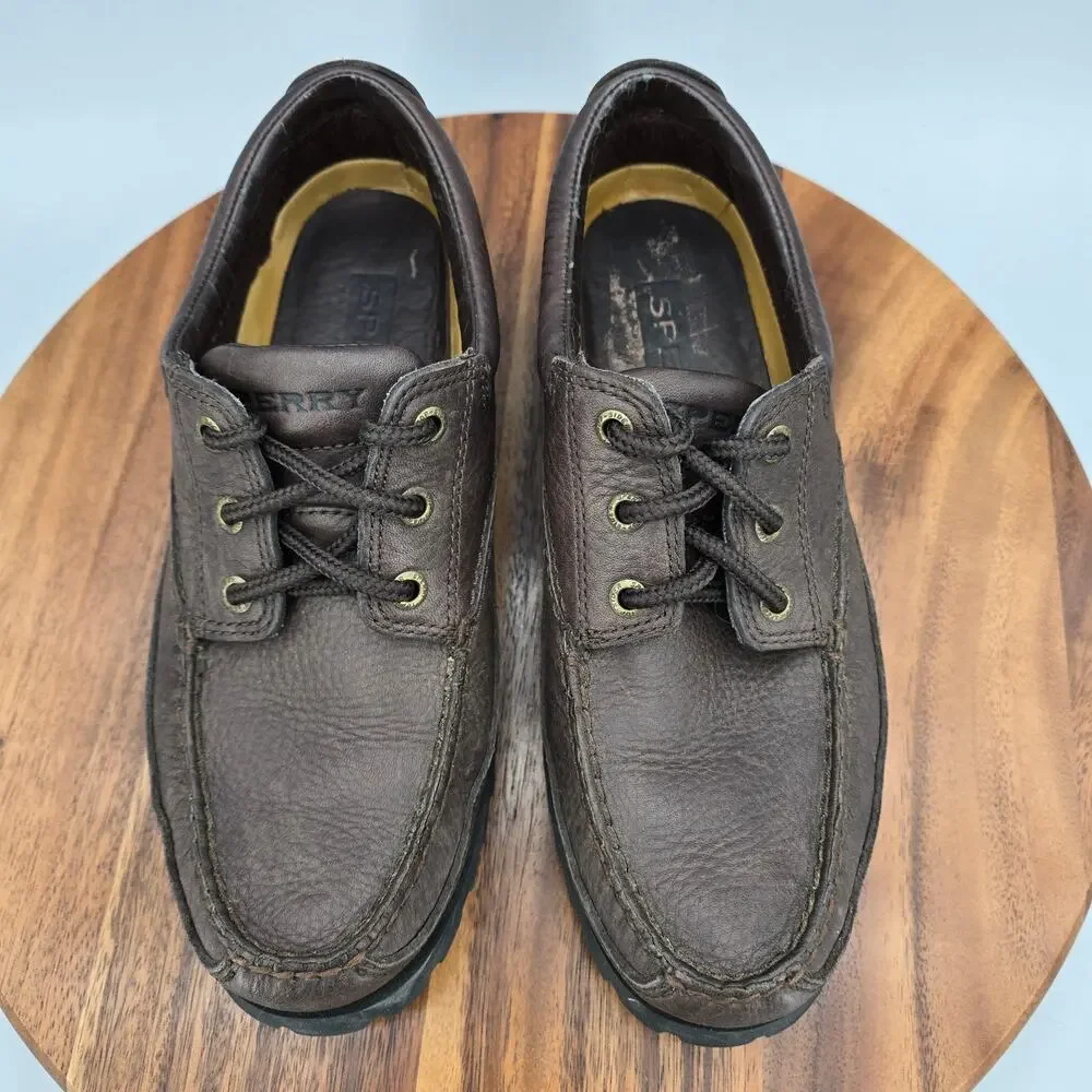 Sperry Boat Shoes Men's 8 M Brown Leather 3-Eye Lug Deck Outdoor Moccasin Low